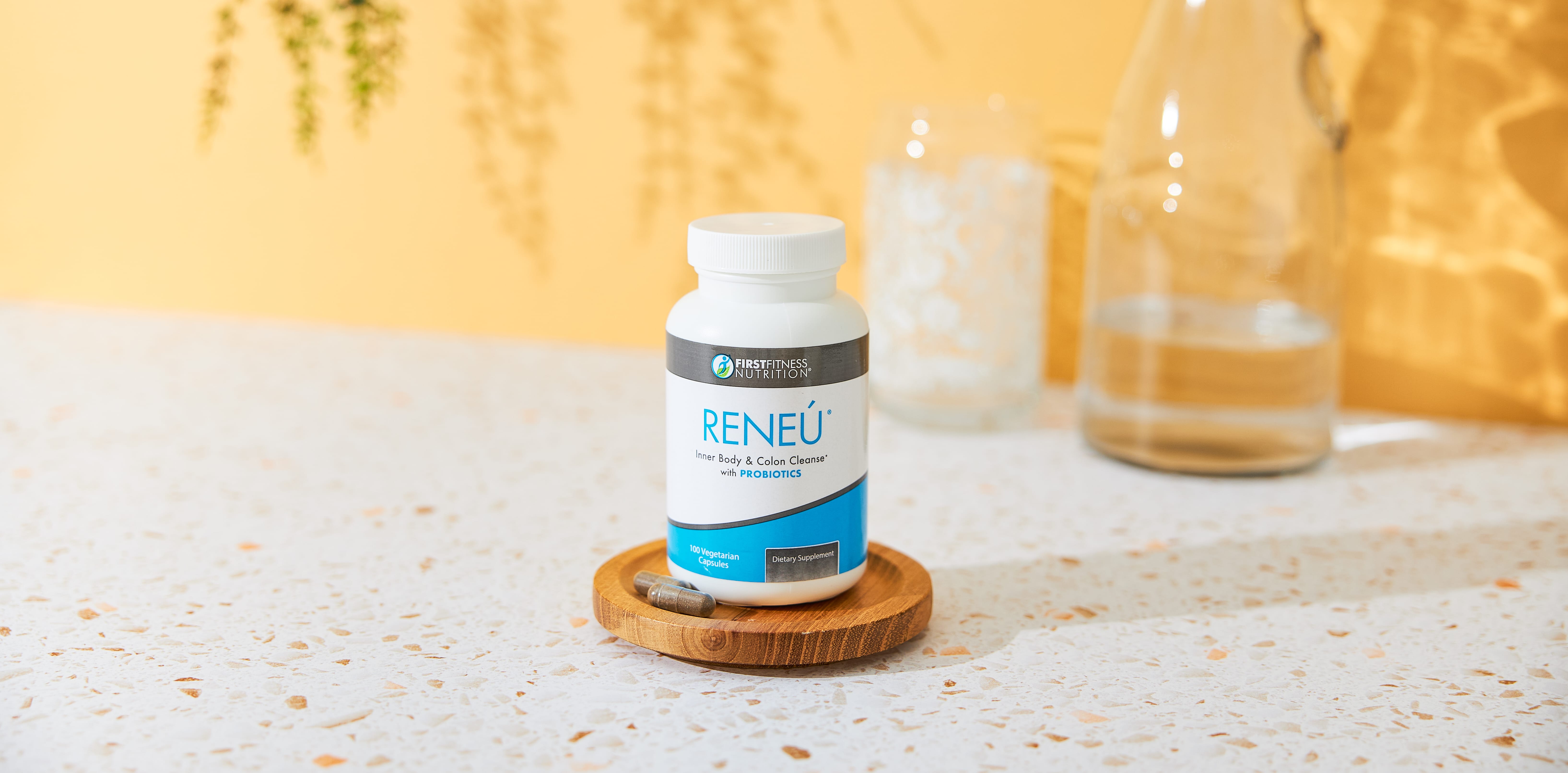 Bottle of Reneu on kitchen counter